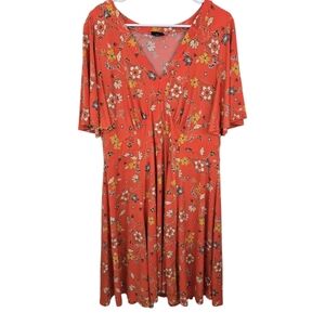 Torrid Orange/Coral Floral V-Neck Dress Size 2 - 2XL Plus
